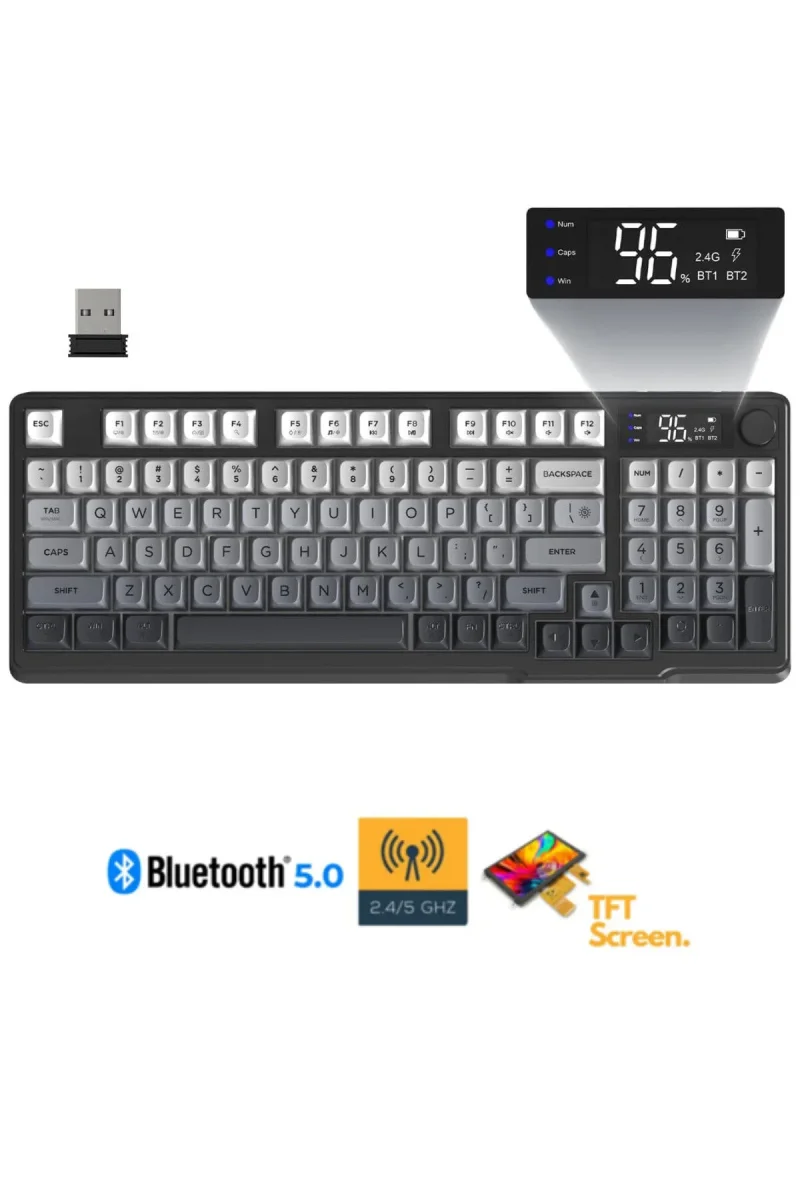 Freewolf M96 2.4G+Bt5.0 Triple Mebran Sessiz Tasarım TFT Led Ekranlı Reinbow Gaming Oyuncu Klavye