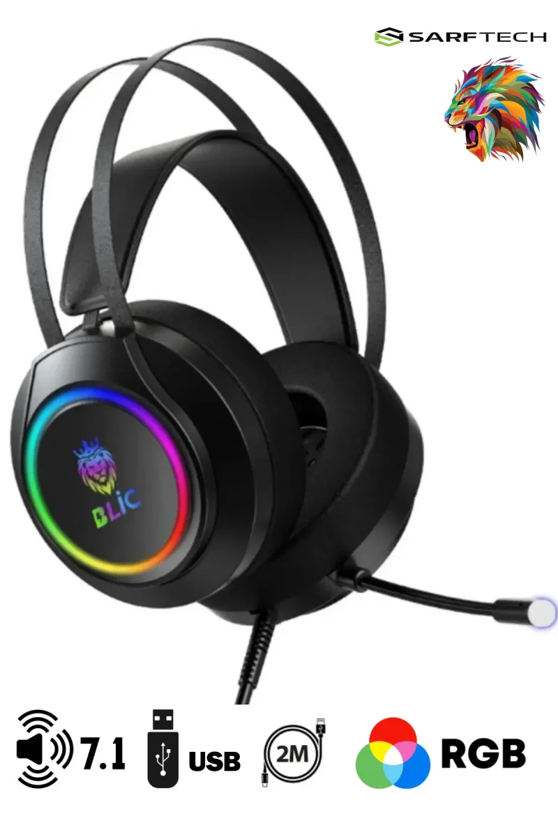 Oyuncu Kulaklık Siyah 7.1 Ses RGB Ergonomik Tasarım 1.Sınıf Sünger Gaming Oyuncu Kulaklık