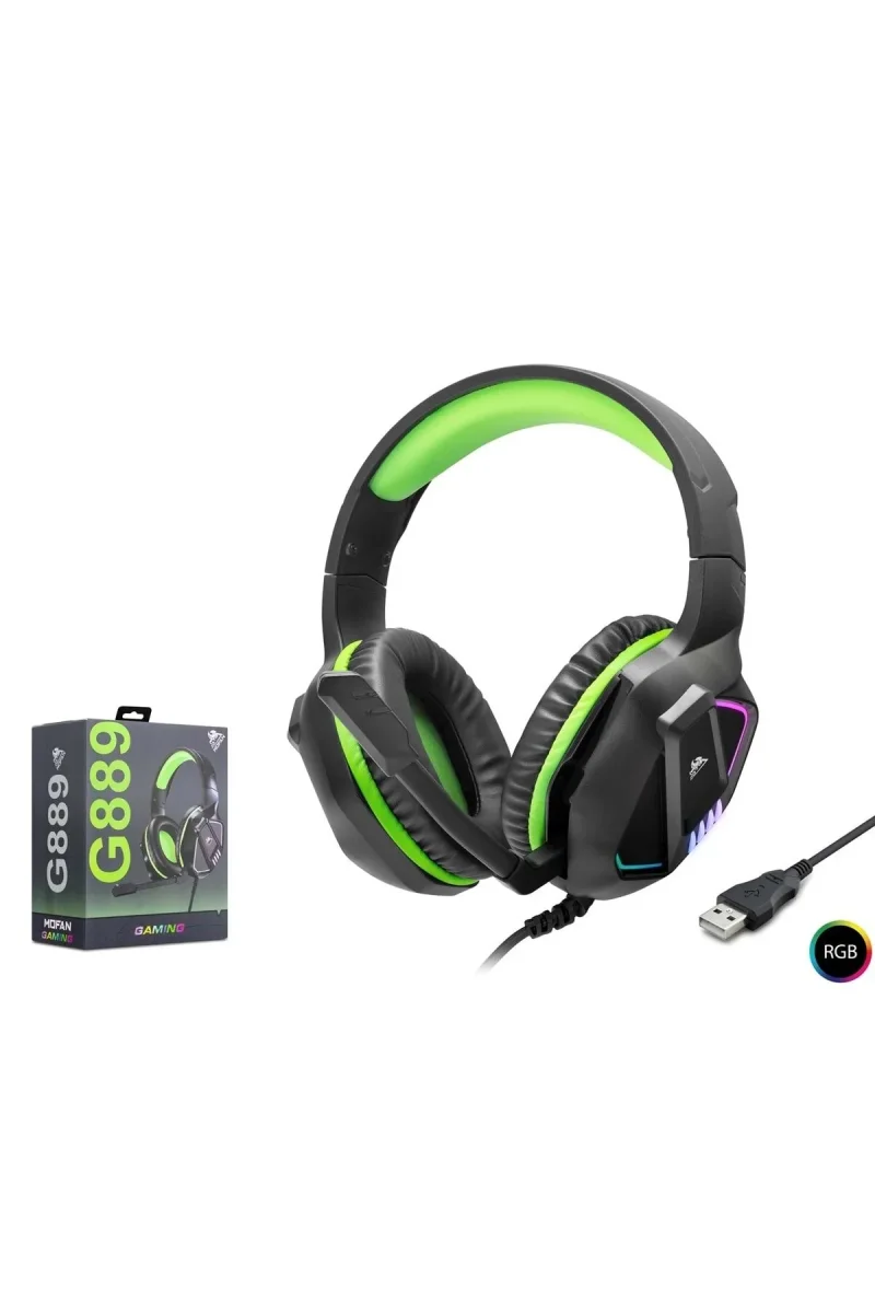 G889 USB RGB Over-Ear Mikrofonlu Gaming Kulaklık Siyah Yeşil