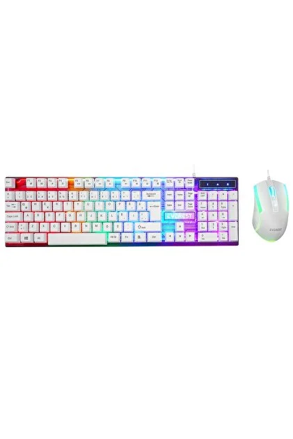 Everest KM-198 - Beyaz Işıklı Reinbow Aydınlatmalı Gaming Klavye Mouse Set