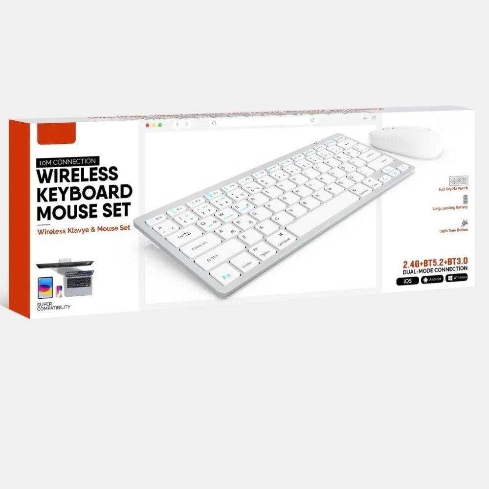 BT+2.4Ghz İnce Tasarım Tuş Kablosuz Klavye Mouse Seti