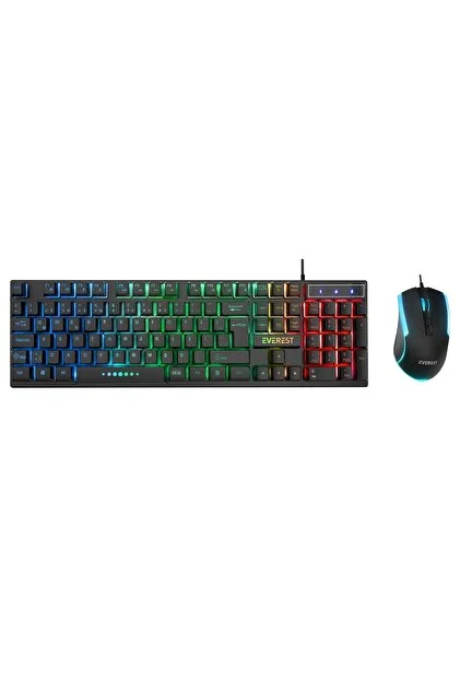 Klavye Mouse Set Oyuncu Gökkuşağı Aydınlatmalı KM-198 Luminax Siyah