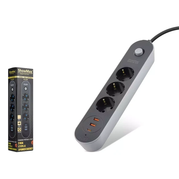 2 Metre 3.4A 16ASH-4628 2500Joulew 1xTypec 2xUsb 3'lü Çoklu Priz