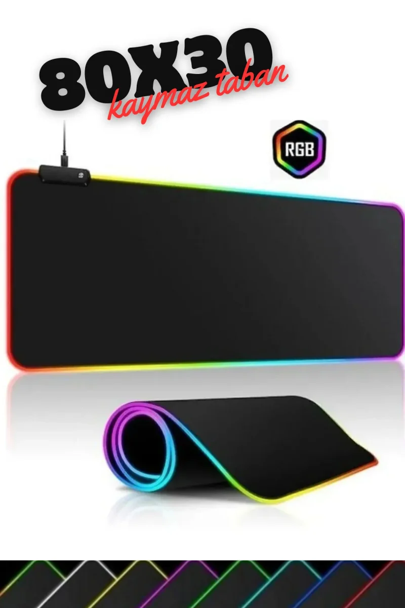 80x30 Siyah Rgb  Işıklı Mousepad