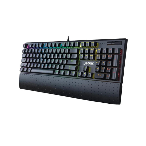 jedel Siyah Türkçe Q Kablolu Bilek Destekli Blue Switch Multimedya Ses Tekerlekli RGB Led Aydınlatmalı Gaming Klavye