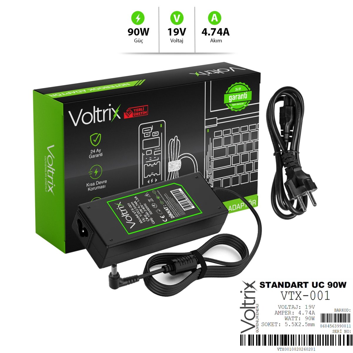 VTX-001 Standart Asus, Toshiba… 19V 4.74A 90W 5.5x2.5mm